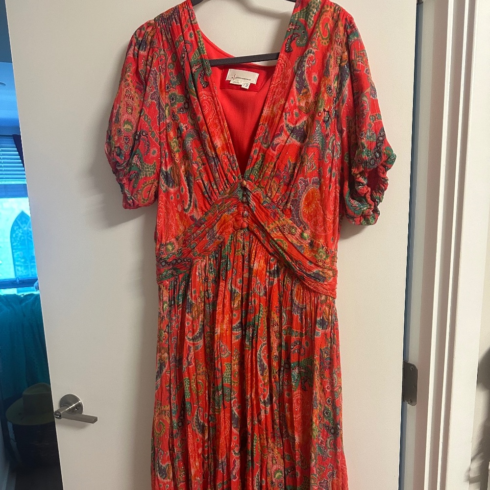 Anthropologie the Katerina Lurex Button Front Midi Dress